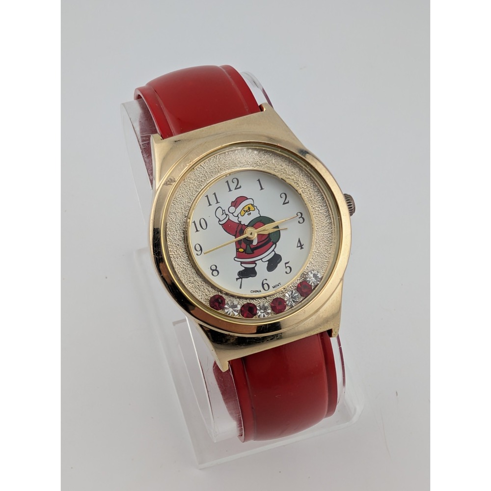 Vintage Santa Claus Watch Bangle Watch 33mm Case Floating‎ Crystals- New Battery